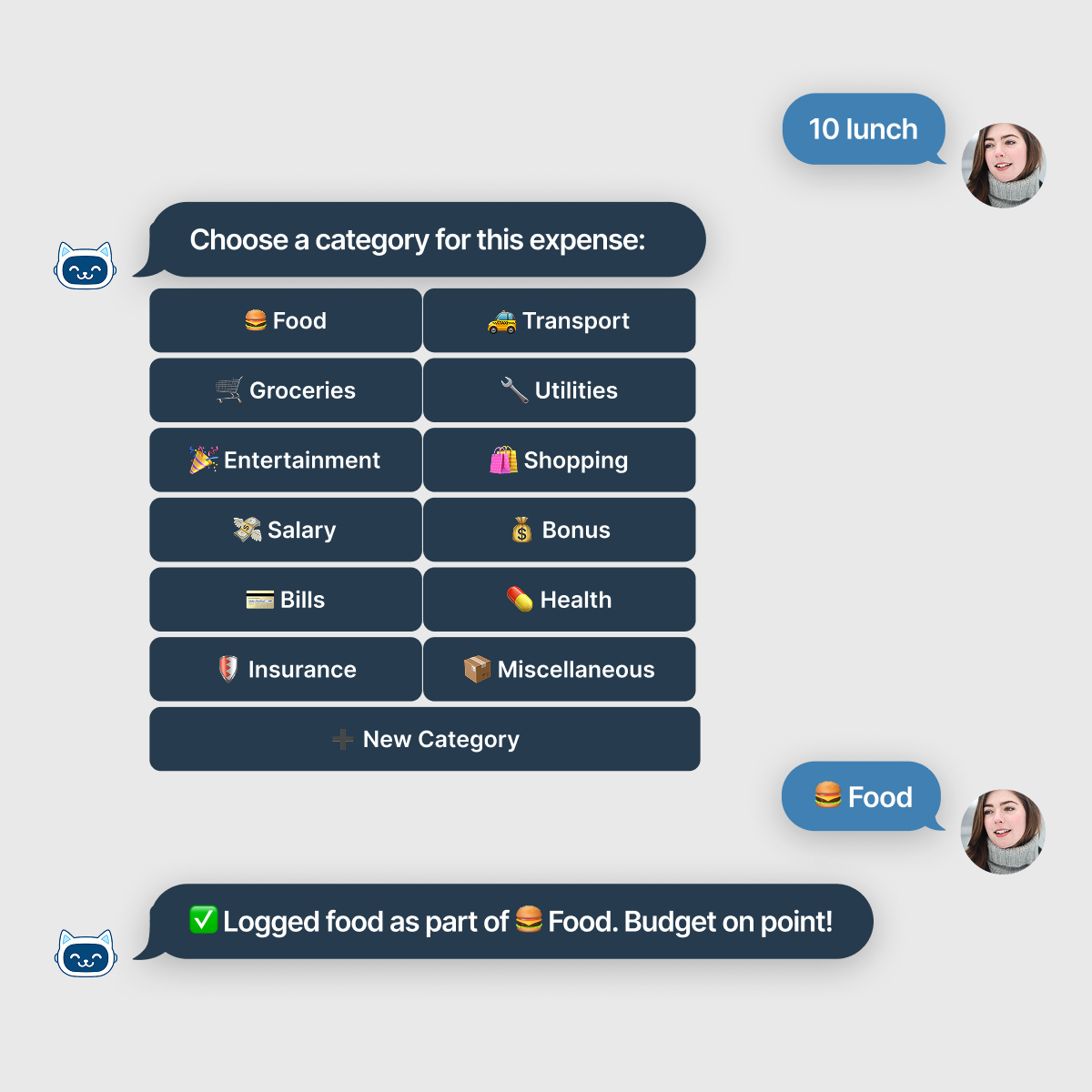 Track expenses in chat.